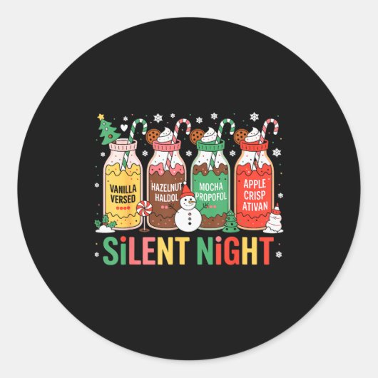 Funny Santa Profol Silent Night Icu Nurses Merry C Ronde Sticker (Voorkant)