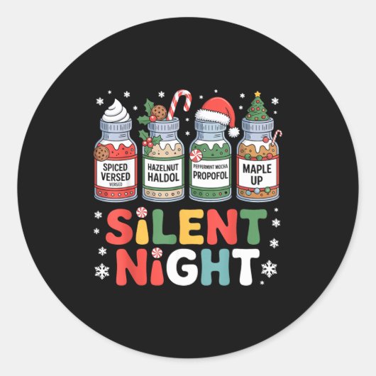 Funny Santa Profol Silent Night Icu Nurses Merry C Ronde Sticker (Voorkant)