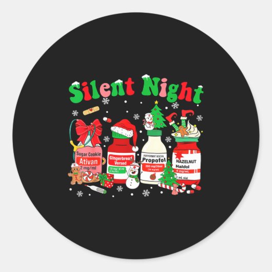 Funny Santa Profol Silent Night Icu Nurses Merry C Ronde Sticker (Voorkant)