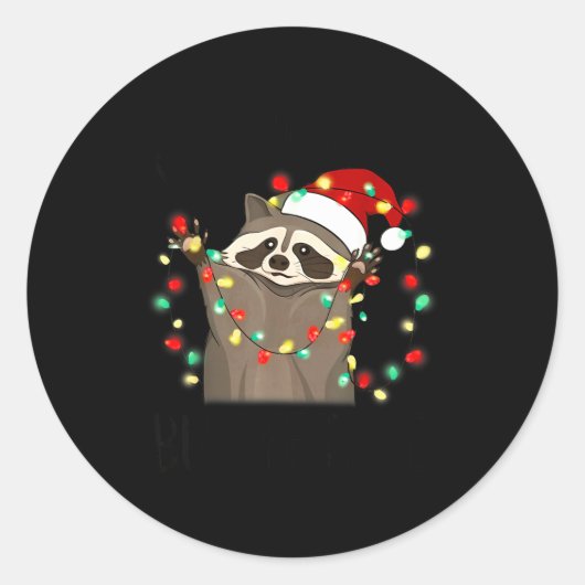 Funny Santa Racoon Overstimulated But Festive Xmas Ronde Sticker (Voorkant)