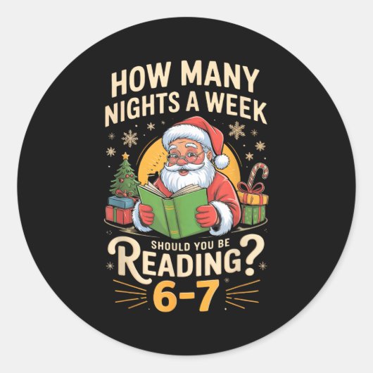 Funny Santa Reading 67 Meme Tee Christmas Teacher  Ronde Sticker (Voorkant)