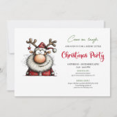 Funny Santa Red Green Cartoon Party Invitation Kaart (Voorkant)