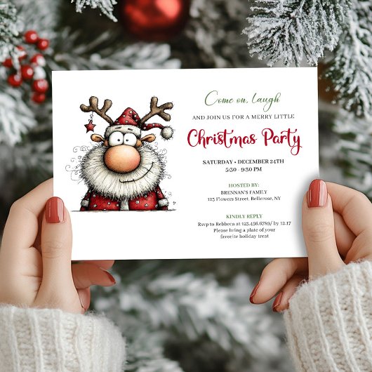 Funny Santa Red Green Cartoon Party Invitation Kaart