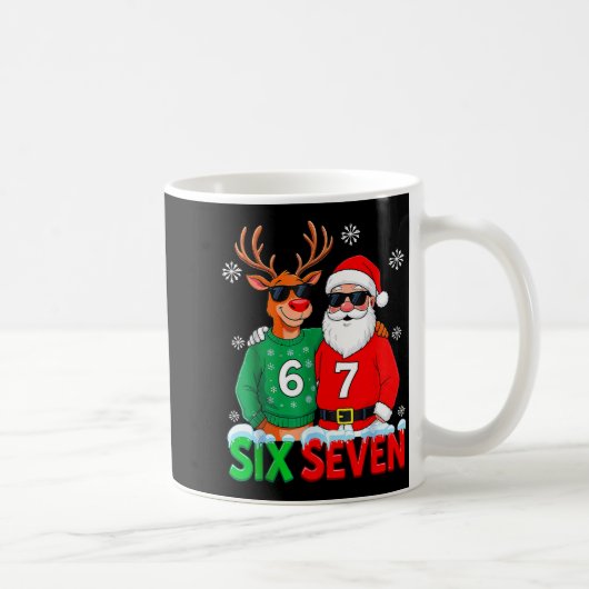 Funny Santa Reindeer 6 7 Christmas Meme Six Seven  Koffiemok (Rechts)