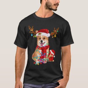 Funny Santa Reindeer Corgi Kerstlights Pasen T-shirt