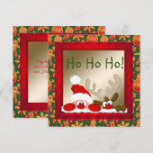 Funny Santa & Reindeer Kinderen Kaart (Voorkant / Achterkant)