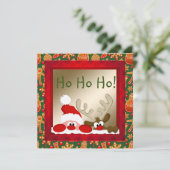 Funny Santa & Reindeer Kinderen Kaart (Staand voorkant)