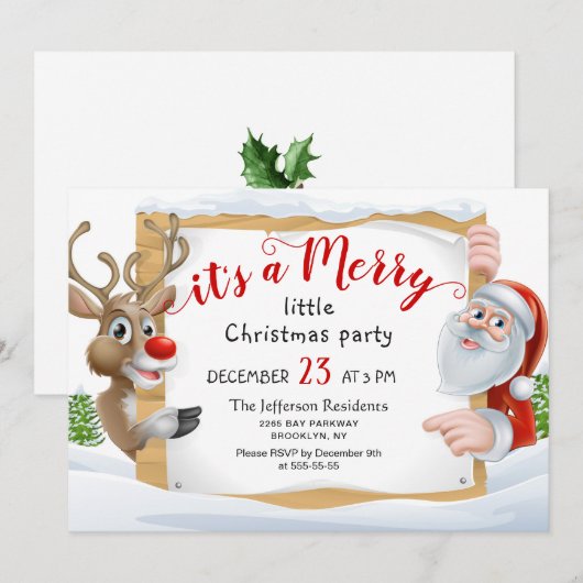 Funny Santa Reindeer Merry Little Kerstparty Kaart (Voorkant / Achterkant)