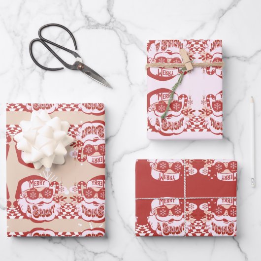 Funny Santa Retro Red Pink-kerstfeest Inpakpapier Vel (Voorkant)