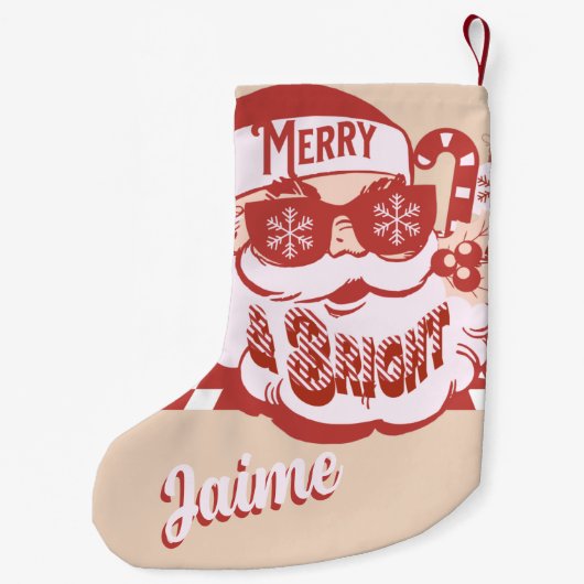 Funny Santa Retro Red Roze Kerstmis Kleine Kerstsok (Achterkant)