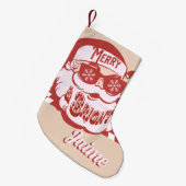 Funny Santa Retro Red Roze Kerstmis Kleine Kerstsok (Voorkant (Hangend))