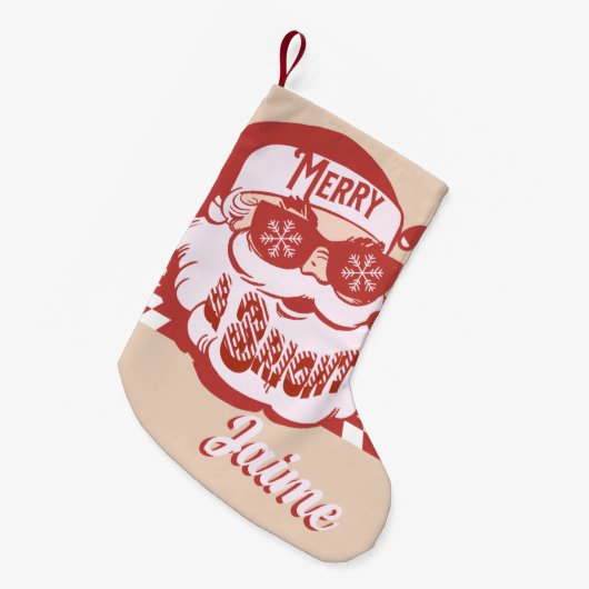 Funny Santa Retro Red Roze Kerstmis Kleine Kerstsok (Voorkant (Hangend))