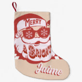 Funny Santa Retro Red Roze Kerstmis Kleine Kerstsok (Voorkant)