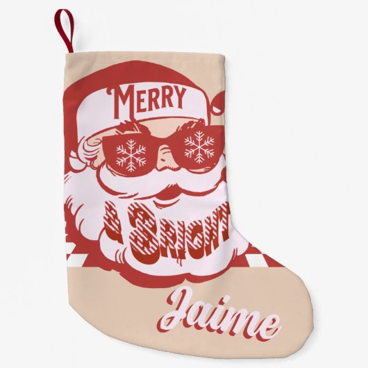 Funny Santa Retro Red Roze Kerstmis Kleine Kerstsok (Voorkant)