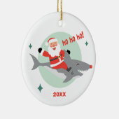 Funny Santa Riding a Shark Name Ceramic Ornament (Rechts)