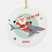 Funny Santa Riding a Shark Name Ceramic Ornament (Voorkant)