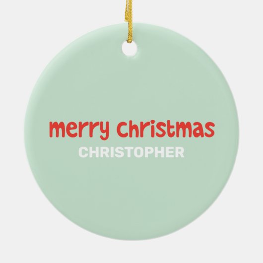 Funny Santa Riding a Shark Name Ceramic Ornament (Achterkant)