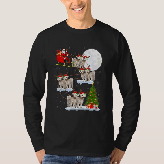 Funny Santa Riding Bichon Frise Moon Kerstmis Lig T-shirt (Voorkant)