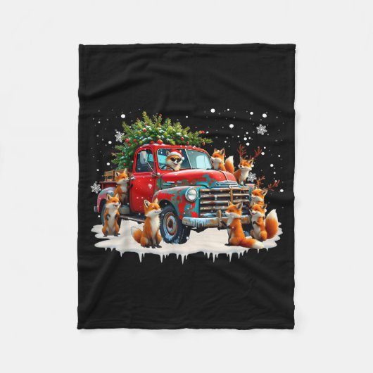Funny Santa Riding Christmas Tree Truck Fox Christ Fleece Deken (Voorkant)