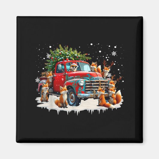 Funny Santa Riding Christmas Tree Truck Fox Christ Magneet (Voorkant)