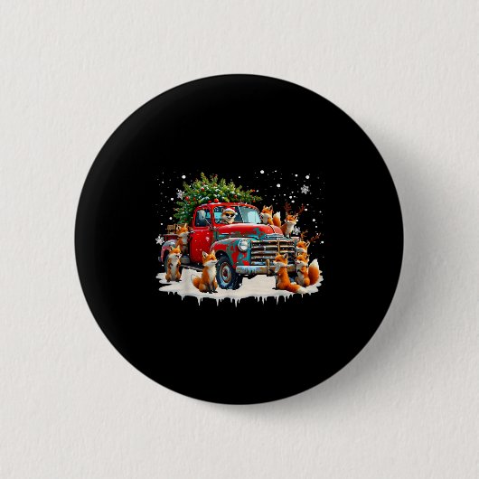 Funny Santa Riding Christmas Tree Truck Fox Christ Ronde Button 5,7 Cm (Voorkant)