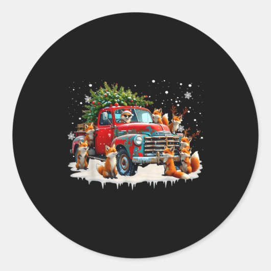 Funny Santa Riding Christmas Tree Truck Fox Christ Ronde Sticker (Voorkant)