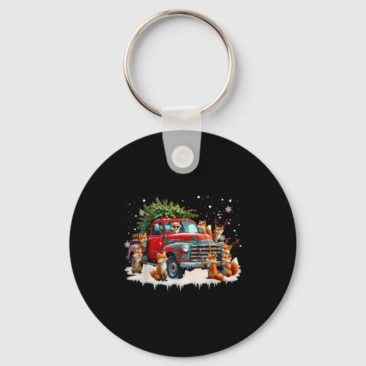 Funny Santa Riding Christmas Tree Truck Fox Christ Sleutelhanger (Voorkant)