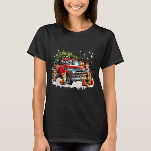 Funny Santa Riding Christmas Tree Truck Fox Christ T-shirt (Voorkant)