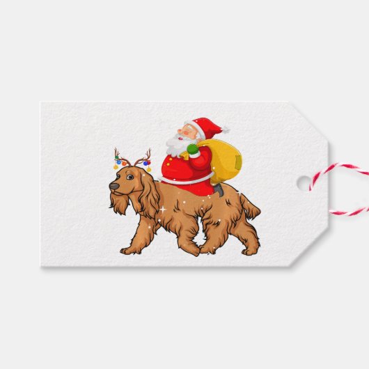 Funny Santa Riding Cocker Spaniel Dog Kerstmis Cadeaulabel (Voorkant (Horizontaal))