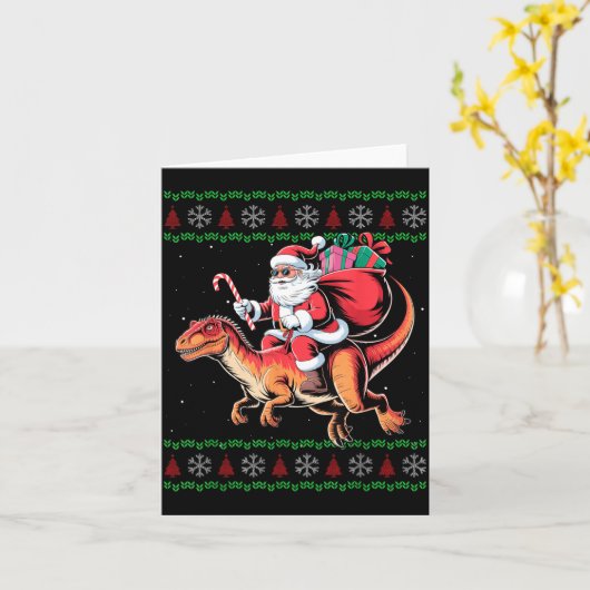 Funny Santa Riding Dinosaur Animal Ugly Christmas  Kaart (Gele Bloem)