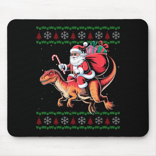 Funny Santa Riding Dinosaur Animal Ugly Christmas Muismat (Voorkant)