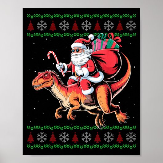 Funny Santa Riding Dinosaur Animal Ugly Christmas  Poster (Voorkant)