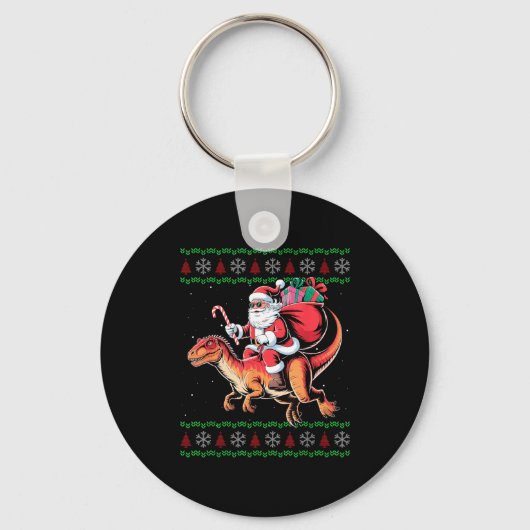 Funny Santa Riding Dinosaur Animal Ugly Christmas Sleutelhanger (Voorkant)