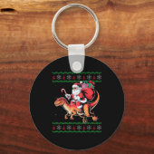 Funny Santa Riding Dinosaur Animal Ugly Christmas Sleutelhanger (Voorkant)