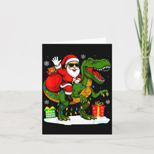 Funny Santa Riding Dinosaur T Rex Christmas Santa Kaart (Voorkant)