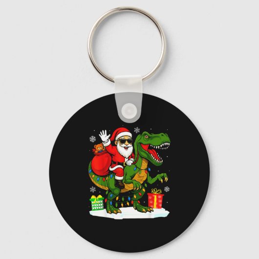 Funny Santa Riding Dinosaur T Rex Christmas Santa Sleutelhanger (Voorkant)