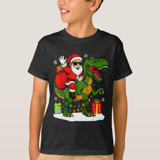 Funny Santa Riding Dinosaur T Rex Christmas Santa  T-shirt (Voorkant)