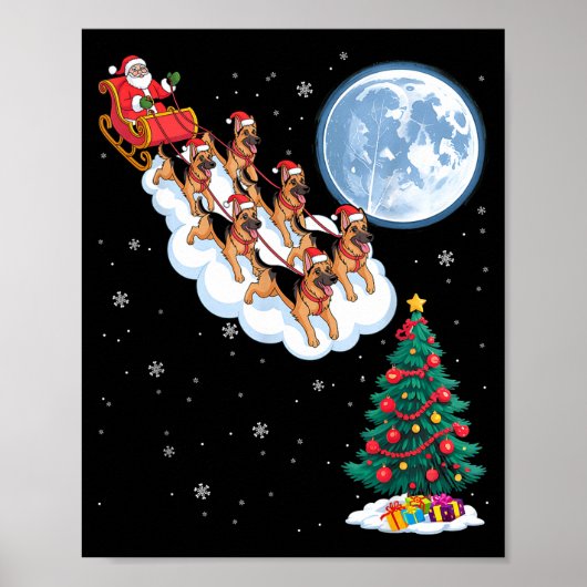 Funny Santa Riding German Shepherd Dog Tree Christ Poster (Voorkant)
