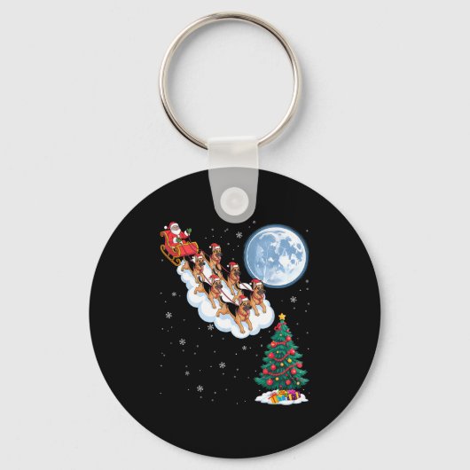 Funny Santa Riding German Shepherd Dog Tree Christ Sleutelhanger (Voorkant)