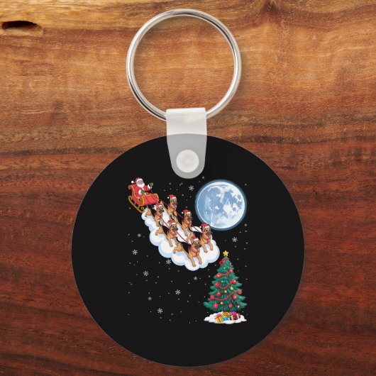 Funny Santa Riding German Shepherd Dog Tree Christ Sleutelhanger (Voorkant)