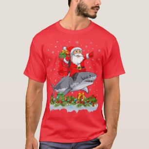 Funny Santa Riding Great White Shark KerstmisT-Sh T-shirt