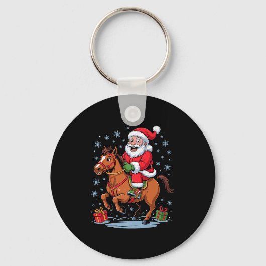 Funny Santa Riding Horse Equestrian Christmas Xmas Sleutelhanger (Voorkant)