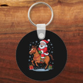 Funny Santa Riding Horse Equestrian Christmas Xmas Sleutelhanger (Voorkant)