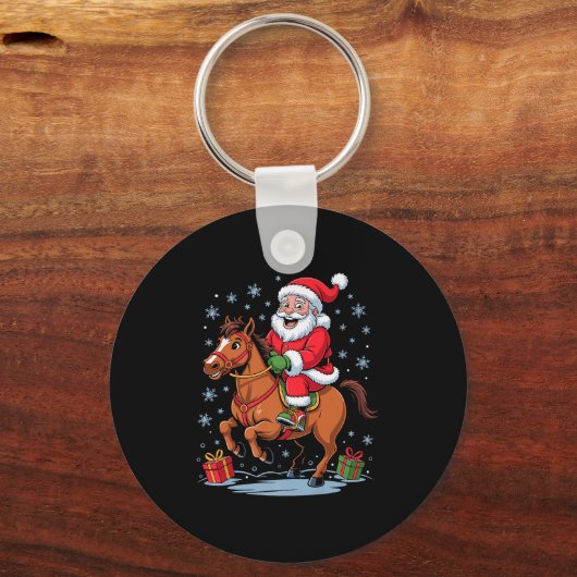 Funny Santa Riding Horse Equestrian Christmas Xmas Sleutelhanger (Voorkant)