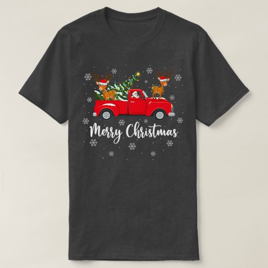 Funny Santa Riding Kerstmis Truck Deer Chris T-shirt (Design voorkant)