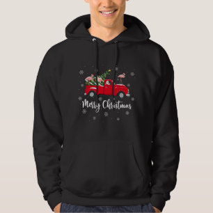 Funny Santa Riding Kerstmis Truck Flamingo C Hoodie