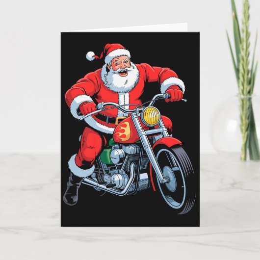 Funny Santa Riding Motorcycle Holiday Christmas Xm Kaart (Voorkant)