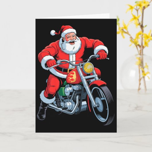 Funny Santa Riding Motorcycle Holiday Christmas Xm Kaart (Gele Bloem)