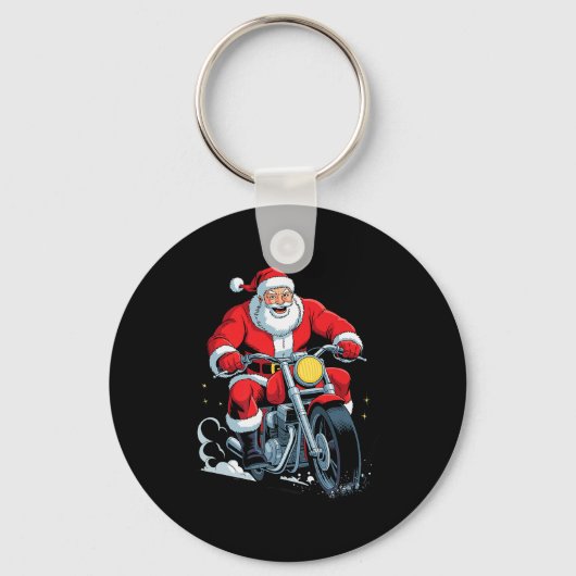 Funny Santa Riding Motorcycle Holiday Christmas Xm Sleutelhanger (Voorkant)