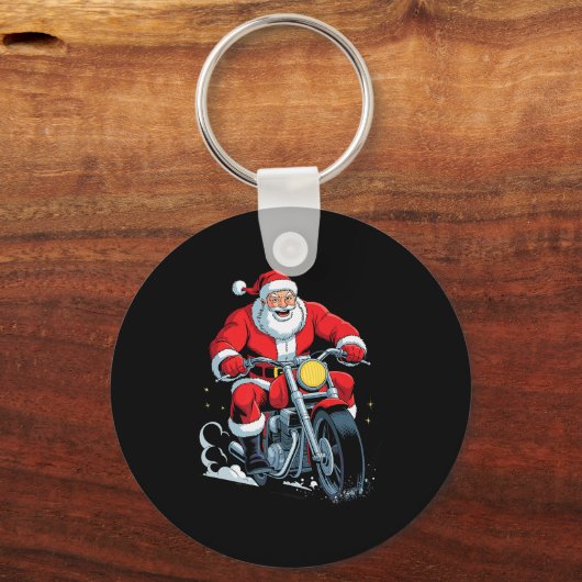 Funny Santa Riding Motorcycle Holiday Christmas Xm Sleutelhanger (Voorkant)